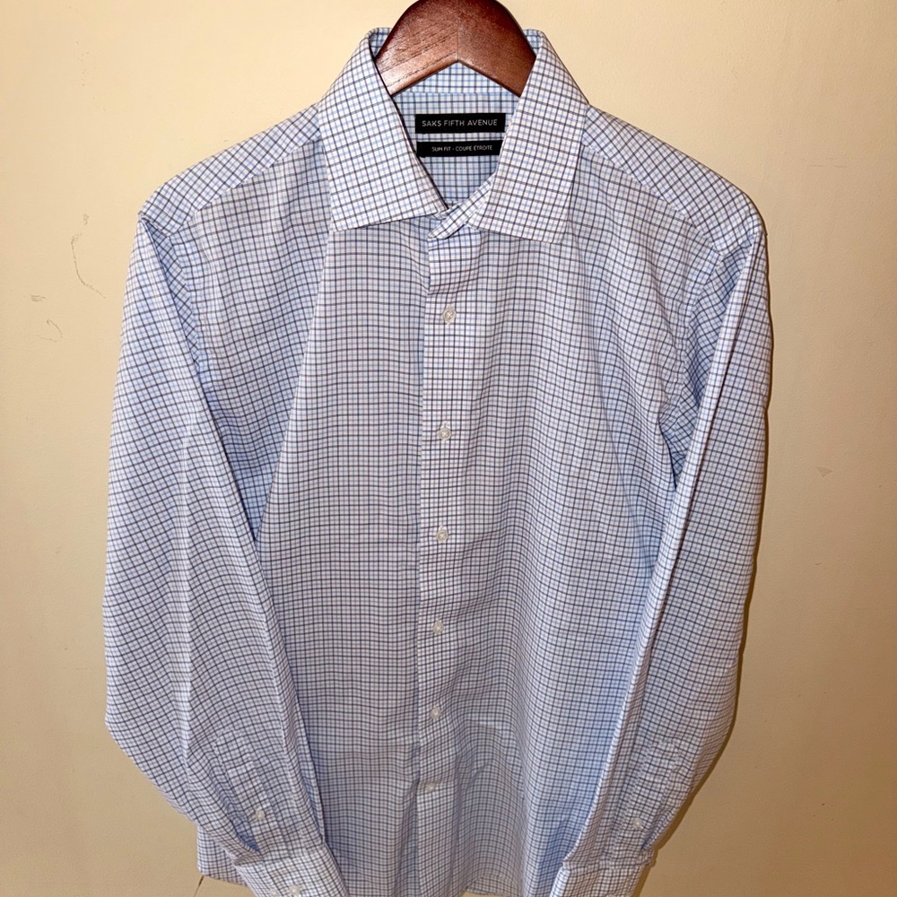 Saks Fifth Avenue Blue Check Dress Shirt